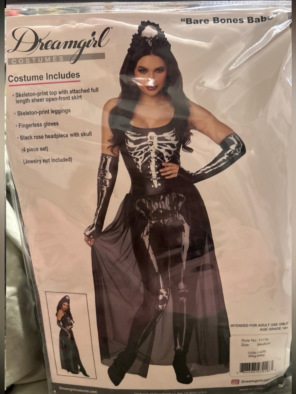 Dreamgirl Black & White Kids Skeleton Dress Costume with Sheer Skirt